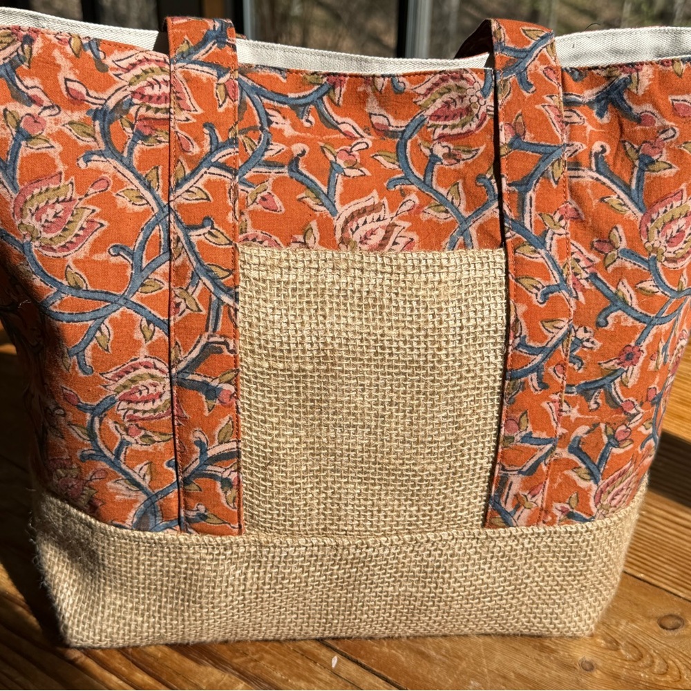 Printed Orange Floral Tote and Pouch Set - Picture 4 of 12